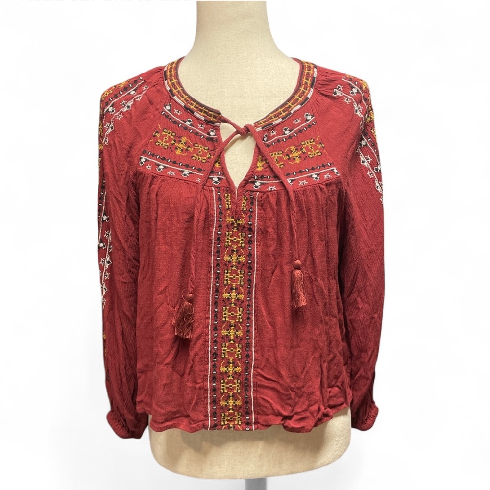 American Eagle Festival Bohemian Embroidered Peasant Flowy Hippie‎ Top Medium